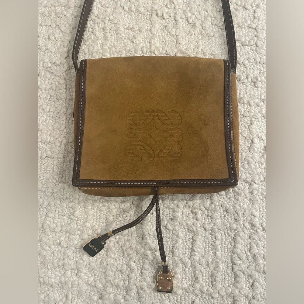 Loewe Tan Suede Anagram Bag